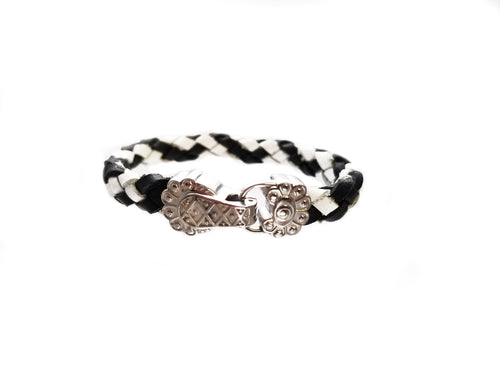 Black and white Leather with a Stainless Steal Closure Bracelets( SSLB-N005 )