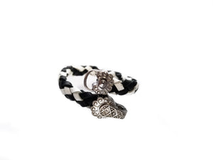 Black and white Leather with a Stainless Steal Closure Bracelets( SSLB-N005 )