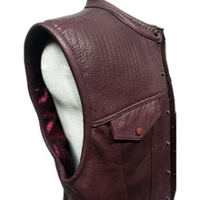 Load image into Gallery viewer, Burgundy Genuine Leather Vest Snap Button Closure