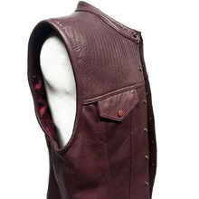 Load image into Gallery viewer, Burgundy Genuine Leather Vest Snap Button Closure