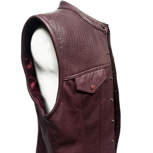 Burgundy Genuine Leather Vest Snap Button Closure