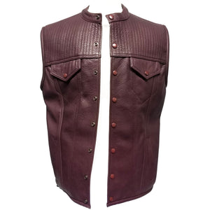 Burgundy Genuine Leather Vest Snap Button Closure