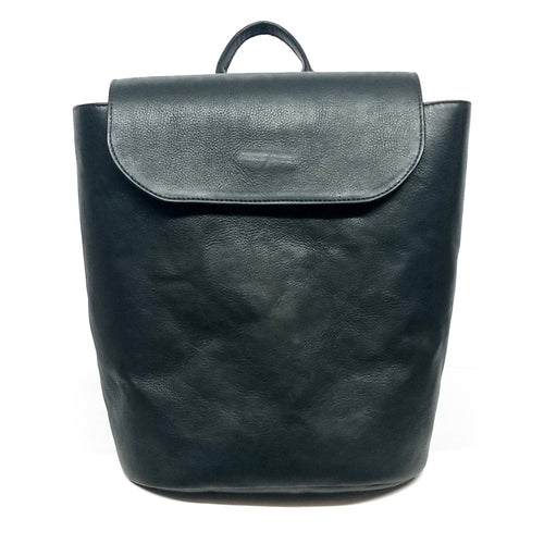 Unisex Black Genuine Leather Backpack