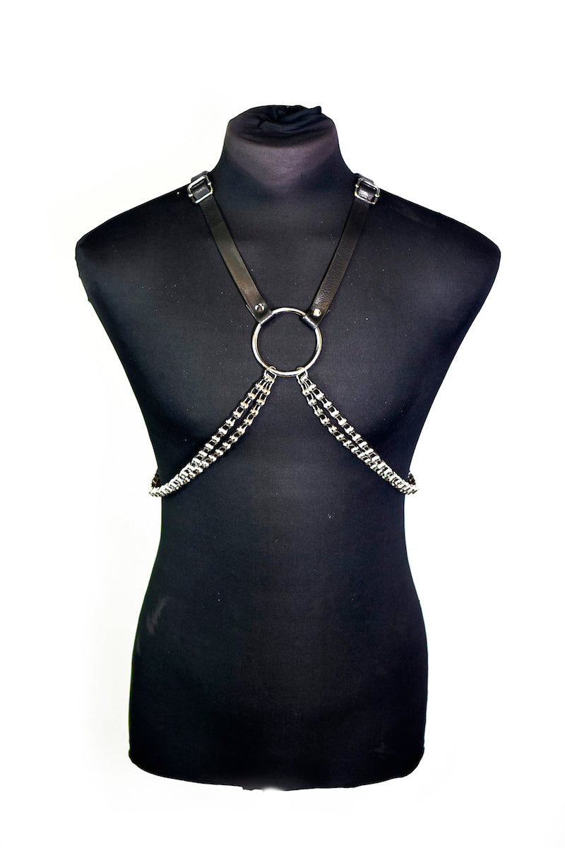 Black Leather with Bike Chain Harness