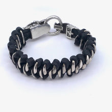 Load image into Gallery viewer, Silver Dragon &amp; Brades Leather Bracelet