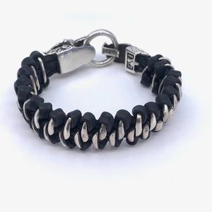 Silver Dragon & Brades Leather Bracelet