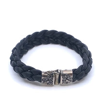 Load image into Gallery viewer, Black Hand Braided Leaher Bracelet with Sterling Silver Closure