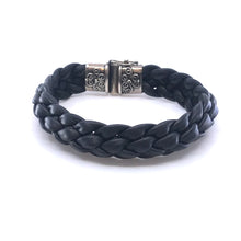 Load image into Gallery viewer, Black Hand Braided Leaher Bracelet with Sterling Silver Closure