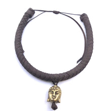 Load image into Gallery viewer, Hand Braided Brown Suede with vintage brass Buddha Pendent