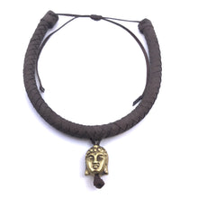 Load image into Gallery viewer, Hand Braided Brown Suede with vintage brass Buddha Pendent