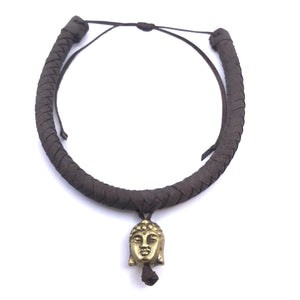 Hand Braided Brown Suede with vintage brass Buddha Pendent