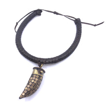 Load image into Gallery viewer, Hand braided Genuine Brown Suede Necklace with Horn Pendent