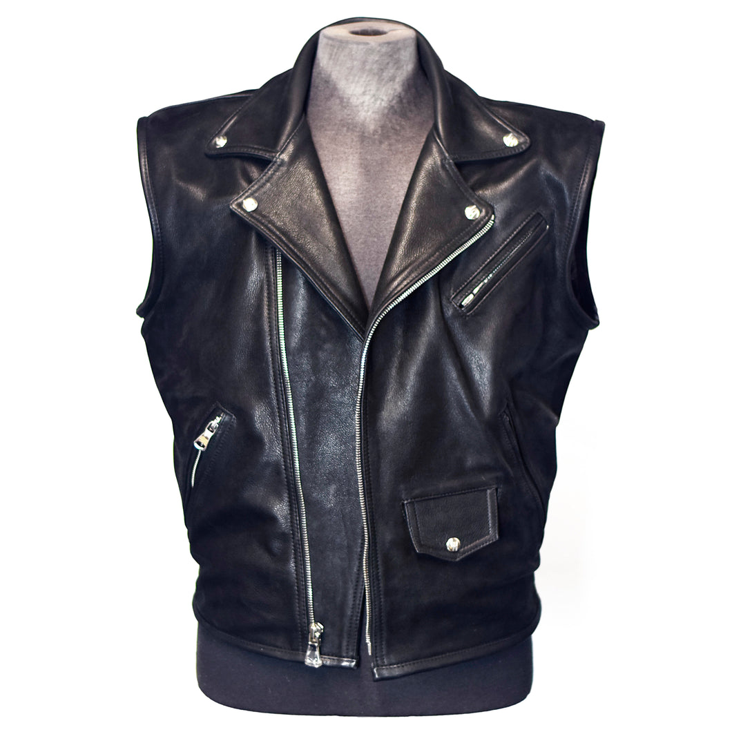 Men's Black Biker Leather Vest