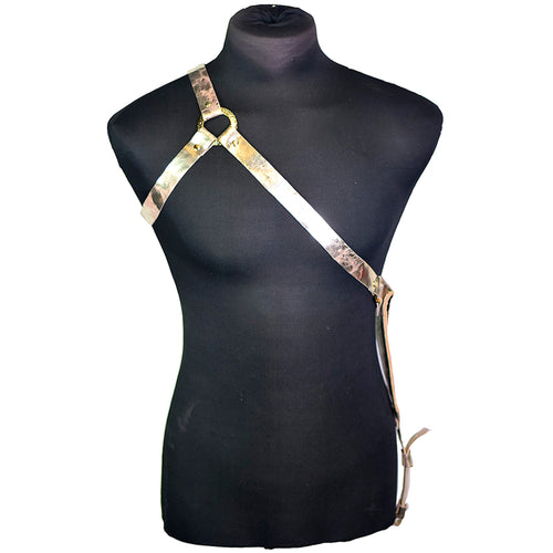 Metallic Gold Harness with Phone Pocket Chest Harness, Leather Harness, Phone Pouch(MGHPP01)