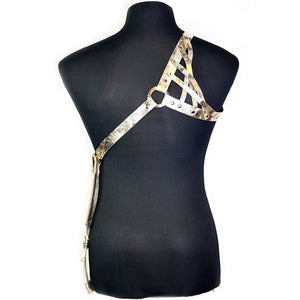 Metallic Gold Harness with Phone Pocket Chest Harness, Leather Harness, Phone Pouch(MGHPP01)