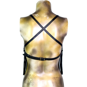 Black Leather Female Harness with Black Fringe Chest Harness, Leather Harness, (FFH01)
