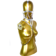 Load image into Gallery viewer, Metallic Silver Harness with Silver Bike Chain Chest Harness, Leather Harness, Head Harness and Choker(HHCCH001)