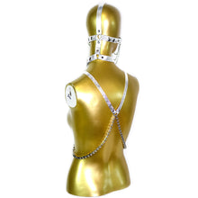 Load image into Gallery viewer, Metallic Silver Harness with Silver Bike Chain Chest Harness, Leather Harness, Head Harness and Choker(HHCCH001)