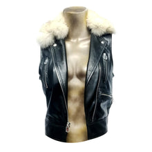 Load image into Gallery viewer, Genuine Black Leather Vest, Removable genuine fur neck optional.