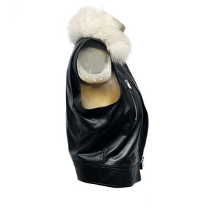 Genuine Black Leather Vest, Removable genuine fur neck optional.