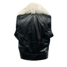 Load image into Gallery viewer, Genuine Black Leather Vest, Removable genuine fur neck optional.