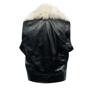 Genuine Black Leather Vest, Removable genuine fur neck optional.