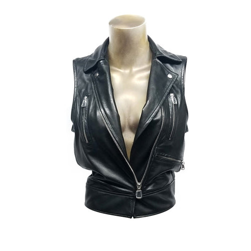 Bespoke, handmade leather vest with optional genuine fur collar