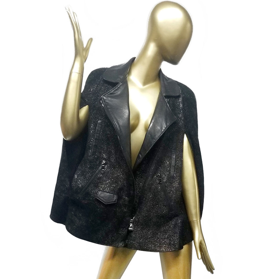 Genuine Black Leather Oversize Sleeveless Cape