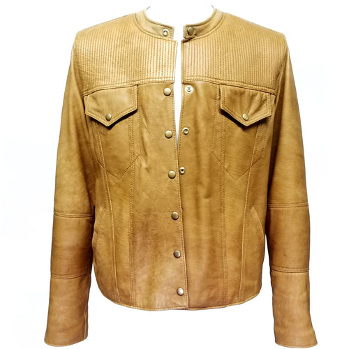 Golden Beige Genuine Lamb Leather Jacket,