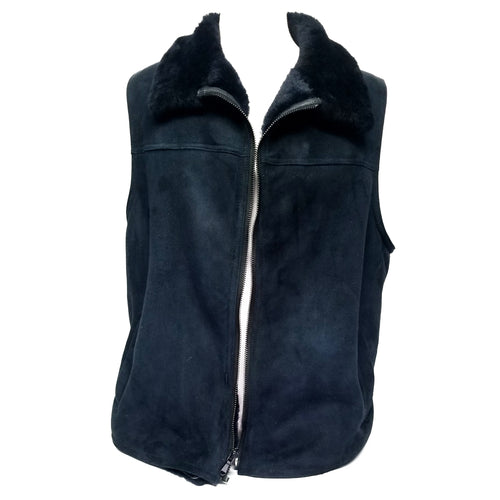 Navy Blue Genuine Suede Leather Vest