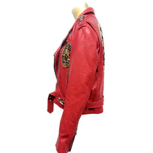 Load image into Gallery viewer, Female Cherry Red Leather Jacket,