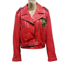 Load image into Gallery viewer, Female Cherry Red Leather Jacket,