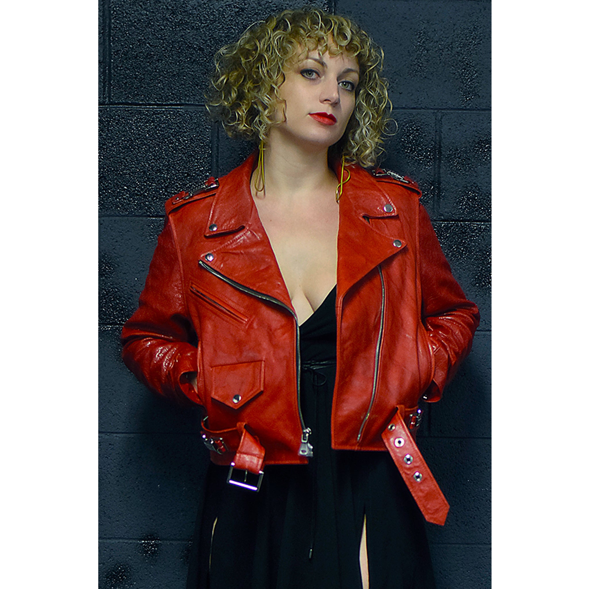 Cherry red sales leather jacket womens