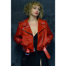 Load image into Gallery viewer, Female Cherry Red Leather Jacket,