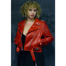 Load image into Gallery viewer, Female Cherry Red Leather Jacket,