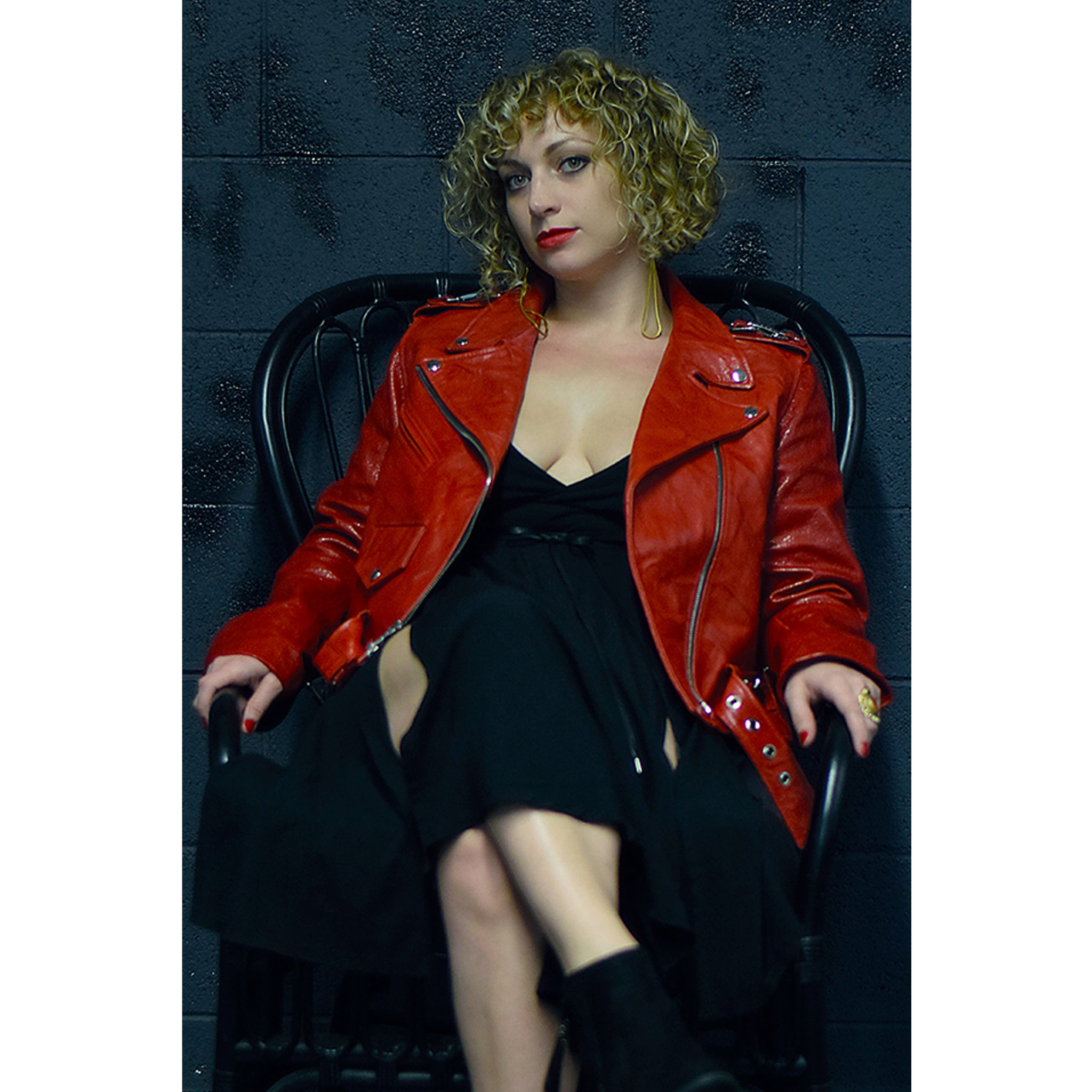 Cherry red top leather jacket womens