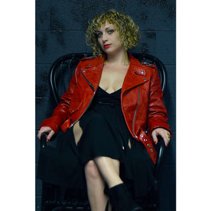 Female Cherry Red Leather Jacket,