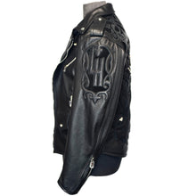 Load image into Gallery viewer, Men&#39;s Black Biker Leather Jacket, Natural Python trims.