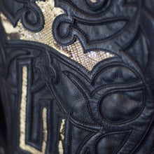 Load image into Gallery viewer, Men&#39;s Black Biker Leather Jacket, Natural Python trims.