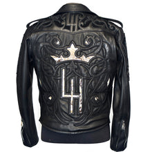 Load image into Gallery viewer, Men&#39;s Black Biker Leather Jacket, Natural Python trims.