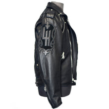 Load image into Gallery viewer, Men&#39;s Black Biker Leather Jacket, Natural Python trims.
