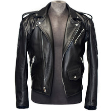 Load image into Gallery viewer, Men&#39;s Black Biker Leather Jacket, Natural Python trims.