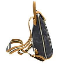 Load image into Gallery viewer, Black goat-skin with brown trim genuine leather mini slim backpack