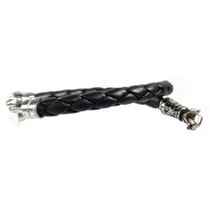 Stainless Steel Black Braided Leather Bracelets with Silver Snake End Tips