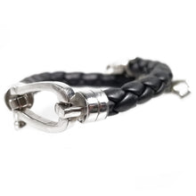 Load image into Gallery viewer, Stainless Steel Black Braided Leather Bracelets with Silver Snake End Tips