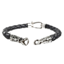 Load image into Gallery viewer, Stainless Steel Black Braided Leather Bracelets with Silver Snake End Tips