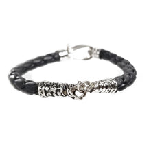 Load image into Gallery viewer, Stainless Steel Black Braided Leather Bracelets with Silver Snake End Tips