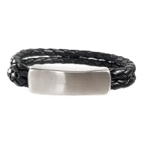 Stainless Steel Black Two Strand Braided Leather Bracelets