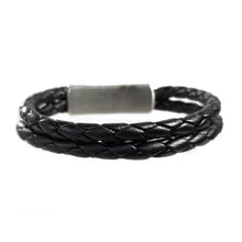 Load image into Gallery viewer, Stainless Steel Black Two Strand Braided Leather Bracelets