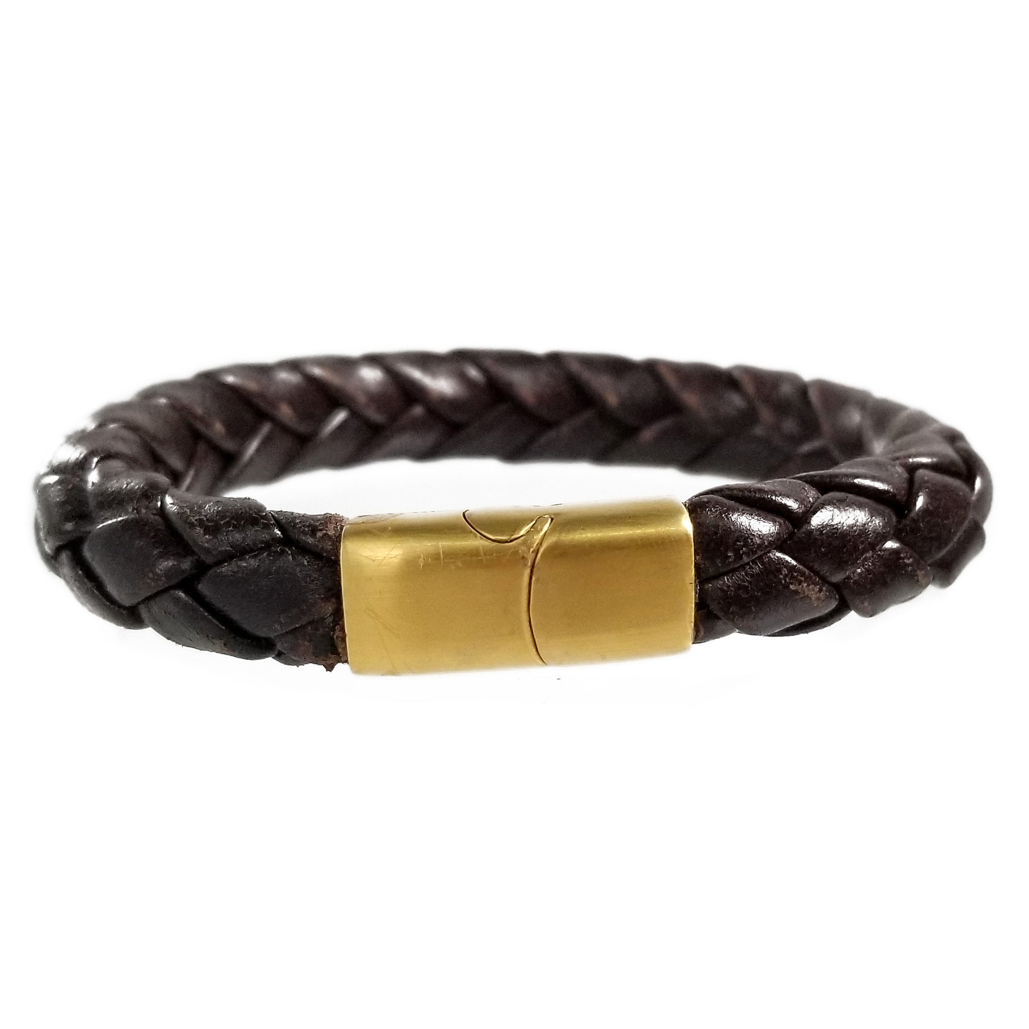 Braided Genuine Leather Bracelet Men with Stainless Steel Buckle